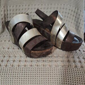 Pierre Dumas Metallic Strappy Wedge Sandals